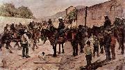 Giovanni Fattori Artilleriecorps zu Pferd auf einer Dorfstrasse oil painting picture wholesale